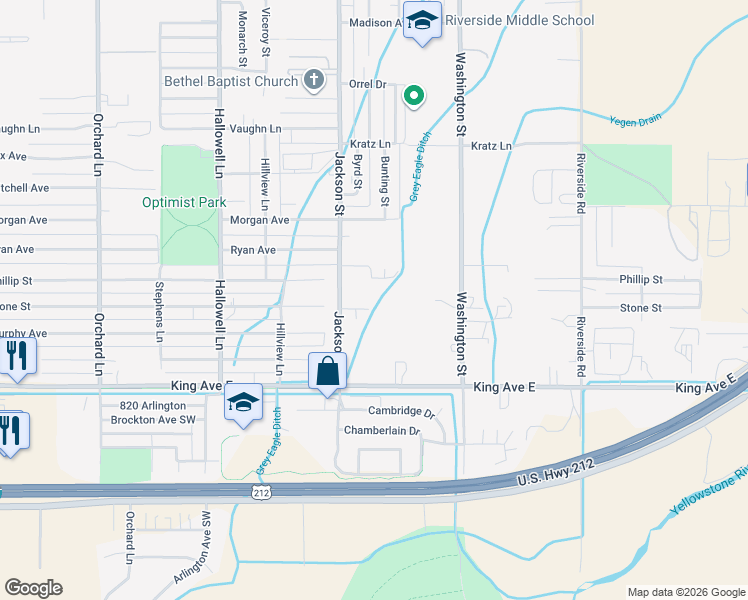 map of restaurants, bars, coffee shops, grocery stores, and more near 4029 Labrun Lane in Billings