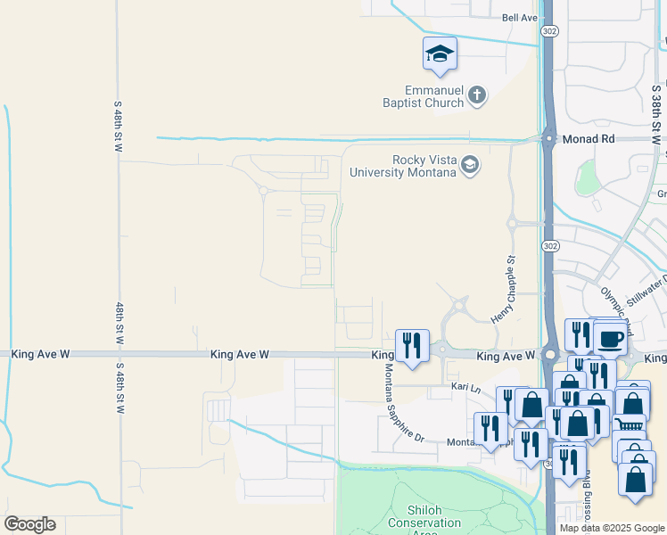 map of restaurants, bars, coffee shops, grocery stores, and more near 610 South 44th Street West in Billings