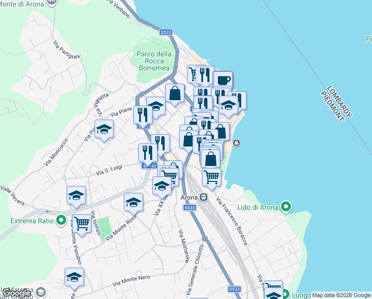 map of restaurants, bars, coffee shops, grocery stores, and more near 10 Corso Liberazione in Arona