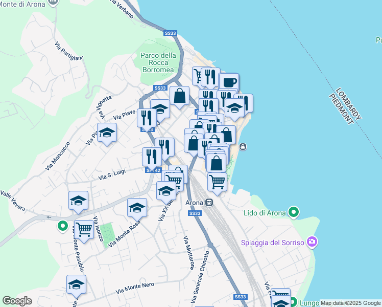 map of restaurants, bars, coffee shops, grocery stores, and more near 10 Corso Liberazione in Arona