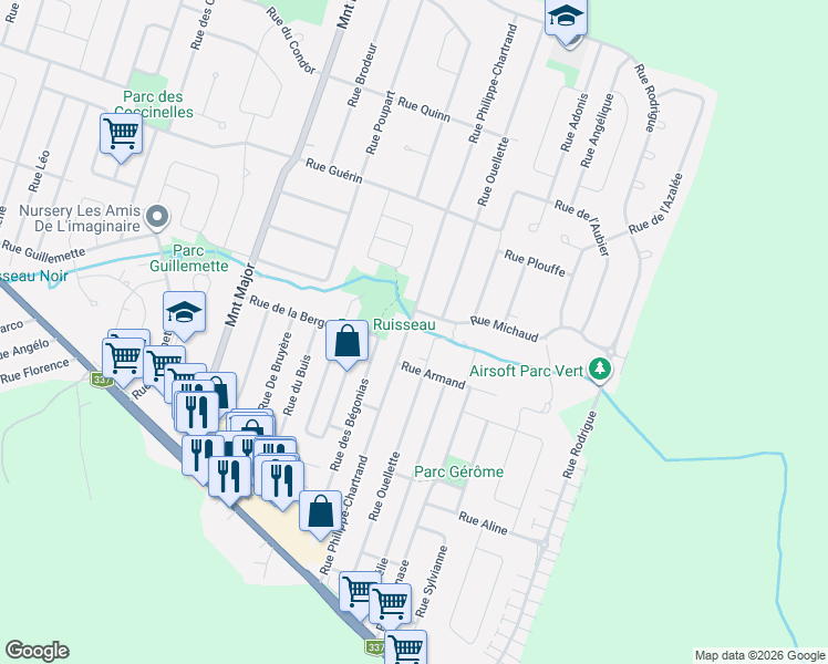 map of restaurants, bars, coffee shops, grocery stores, and more near 1991 Rue Philippe-Chartrand in Terrebonne