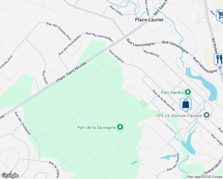 map of restaurants, bars, coffee shops, grocery stores, and more near Rue des Alouettes in Saint-Jérôme