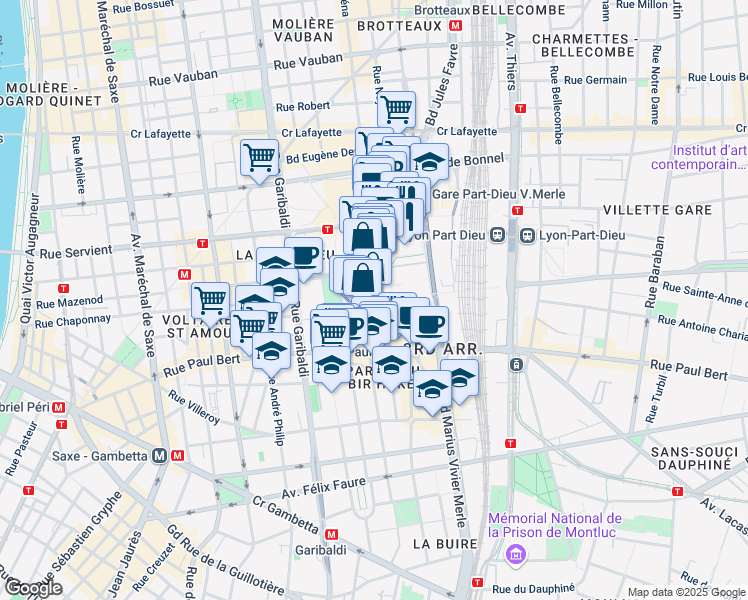 map of restaurants, bars, coffee shops, grocery stores, and more near in Lyon