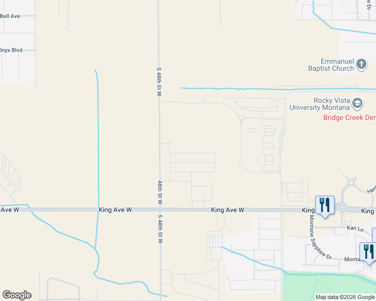 map of restaurants, bars, coffee shops, grocery stores, and more near 655 48th Street West in Billings