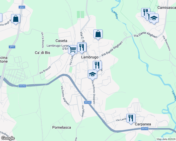 map of restaurants, bars, coffee shops, grocery stores, and more near 42 Via Alessandro Volta in Lambrugo