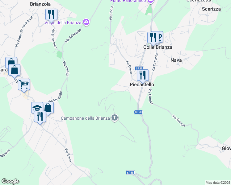 map of restaurants, bars, coffee shops, grocery stores, and more near 1 via Campanone della Brianza in Provincia di Lecco
