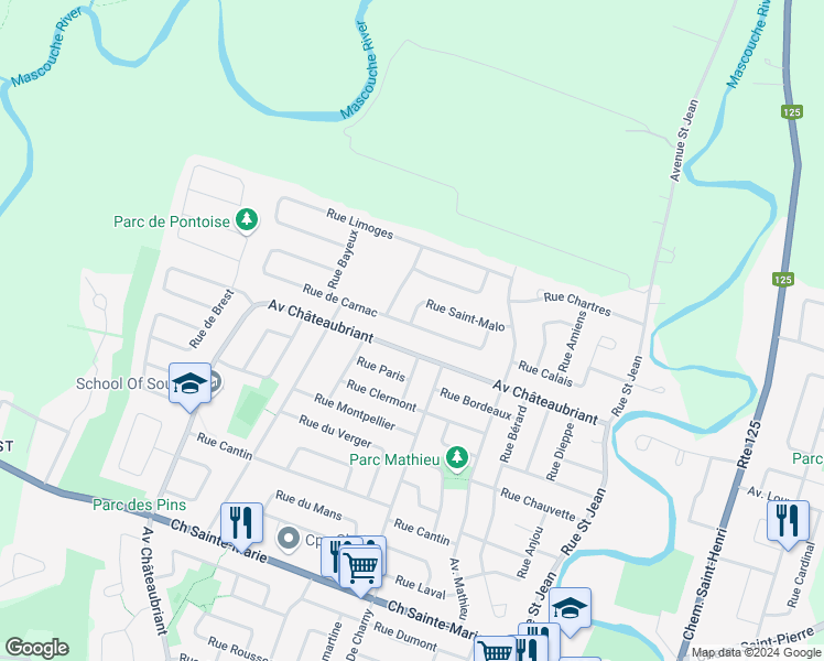 map of restaurants, bars, coffee shops, grocery stores, and more near 2542 Rue Carnac in Mascouche