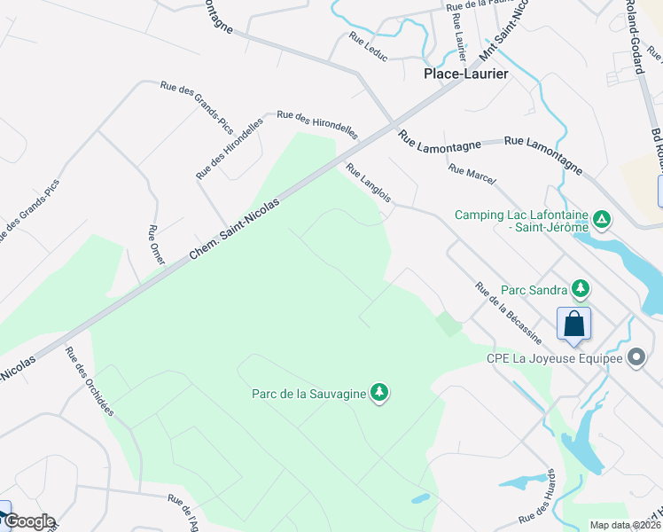 map of restaurants, bars, coffee shops, grocery stores, and more near Rue des Alouettes in Saint-Jérôme