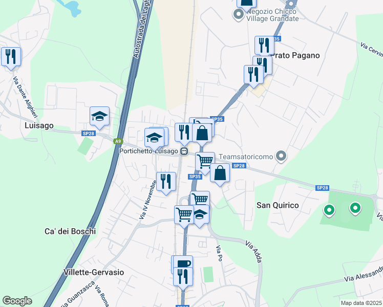 map of restaurants, bars, coffee shops, grocery stores, and more near 11 Via Roma in Luisago
