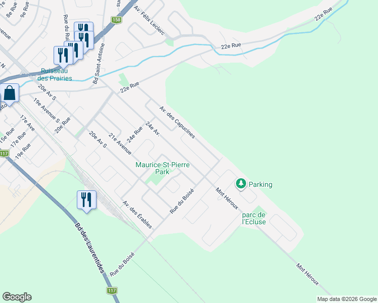 map of restaurants, bars, coffee shops, grocery stores, and more near 1294 Avenue des Bégonias in Saint-Jérôme