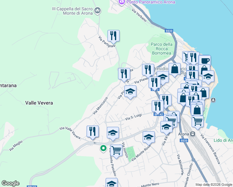 map of restaurants, bars, coffee shops, grocery stores, and more near 4 Via Carso in Arona