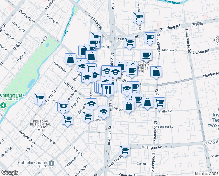 map of restaurants, bars, coffee shops, grocery stores, and more near Xuan Hua Jie in Ha Er Bin Shi