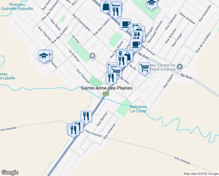 map of restaurants, bars, coffee shops, grocery stores, and more near in Sainte-Anne-des-Plaines