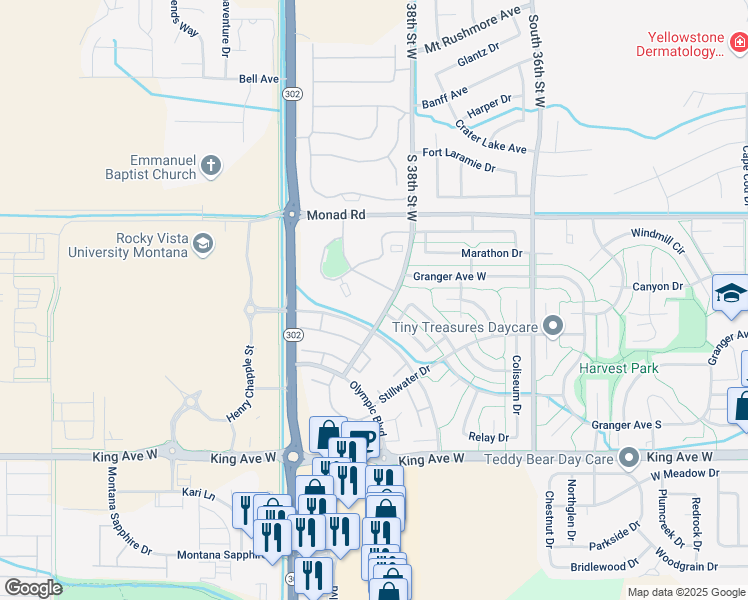 map of restaurants, bars, coffee shops, grocery stores, and more near 481-599 Hurdle Cir in Billings