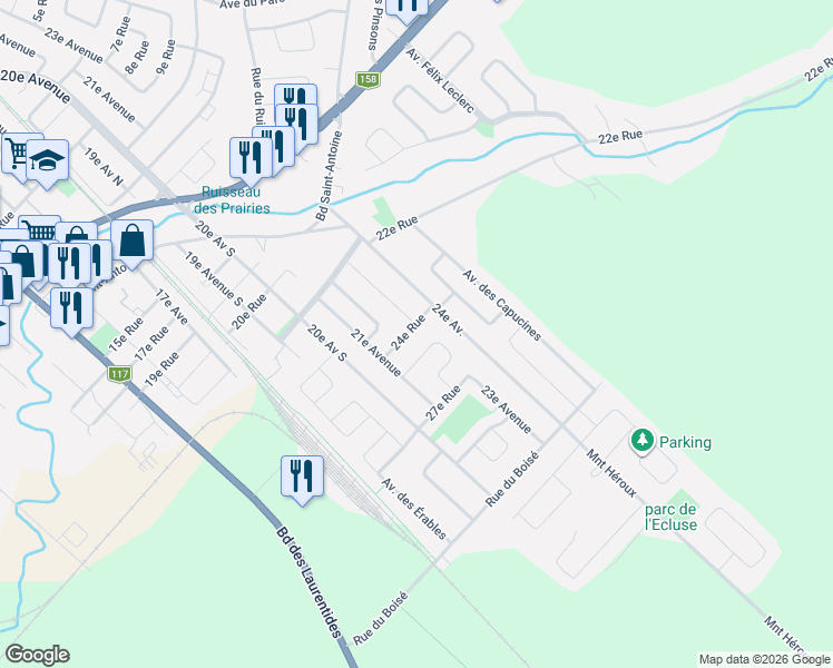 map of restaurants, bars, coffee shops, grocery stores, and more near 910 24e Rue in Saint-Jérôme