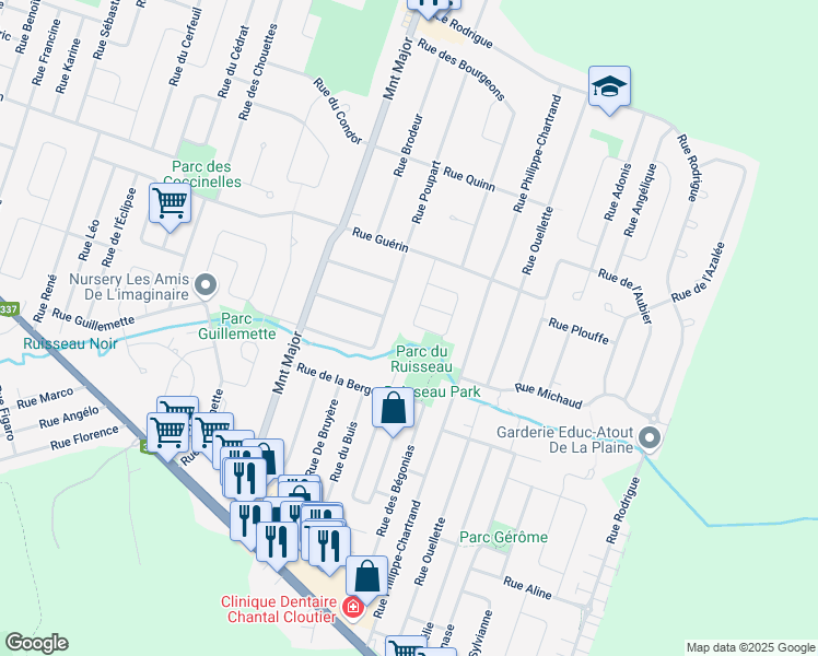 map of restaurants, bars, coffee shops, grocery stores, and more near 2070 Carré du Bélier in Terrebonne
