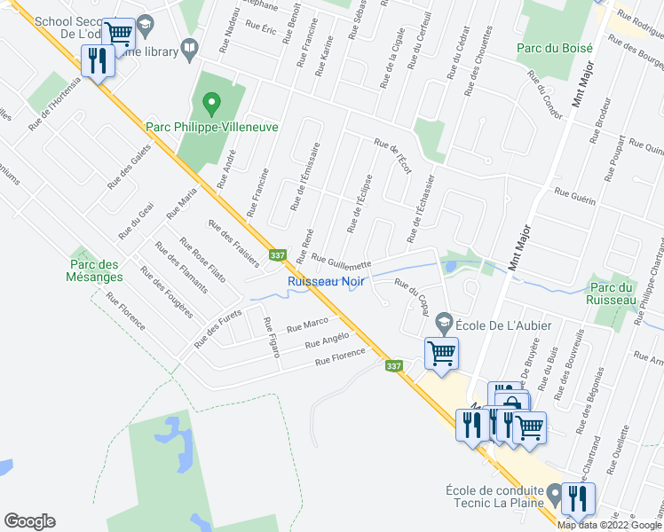 map of restaurants, bars, coffee shops, grocery stores, and more near 6300 Rue Guillemette in Terrebonne