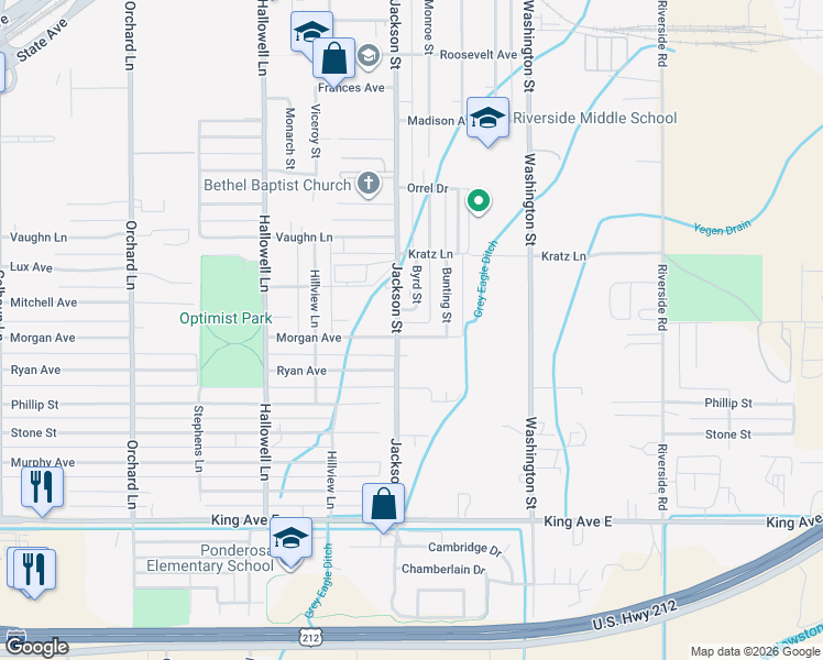 map of restaurants, bars, coffee shops, grocery stores, and more near 4081 Morgan Avenue in Billings