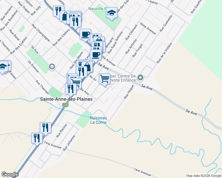 map of restaurants, bars, coffee shops, grocery stores, and more near 200 Rue Saint Joseph in Sainte-Anne-des-Plaines