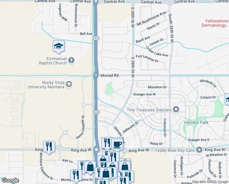 map of restaurants, bars, coffee shops, grocery stores, and more near 3902 Victory Circle in Billings
