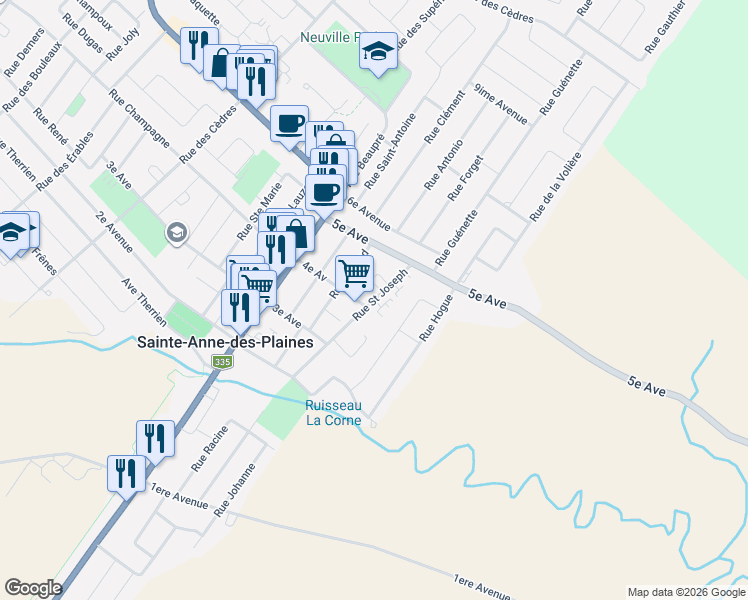 map of restaurants, bars, coffee shops, grocery stores, and more near 202 Rue Saint Joseph in Sainte-Anne-des-Plaines