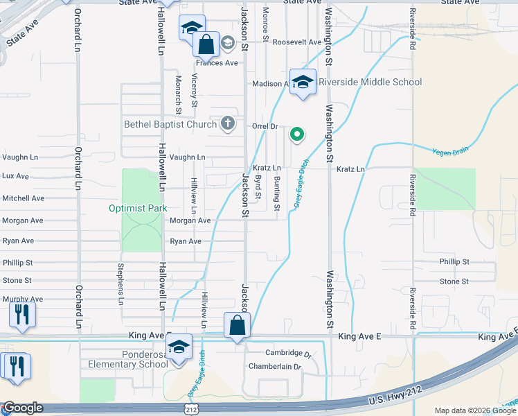 map of restaurants, bars, coffee shops, grocery stores, and more near 4081 Morgan Avenue in Billings