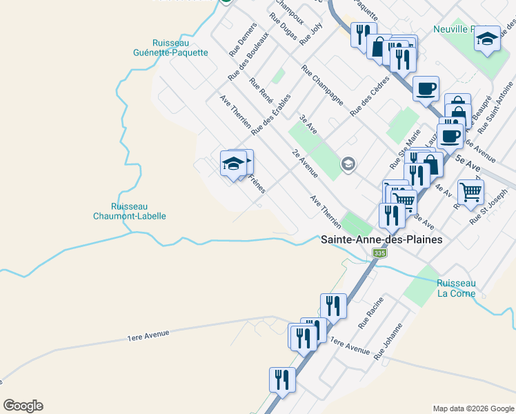 map of restaurants, bars, coffee shops, grocery stores, and more near 100 Rue des Cèdres in Sainte-Anne-des-Plaines