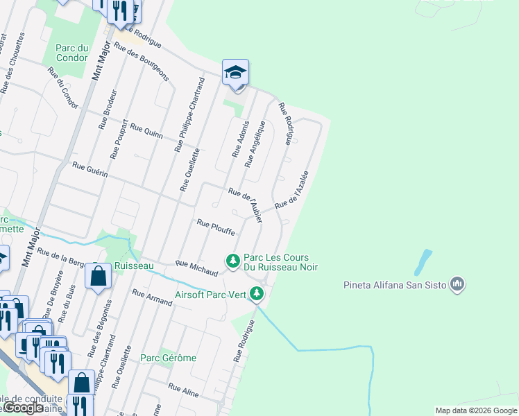 map of restaurants, bars, coffee shops, grocery stores, and more near 2634 Rue de l'Aubier in Terrebonne