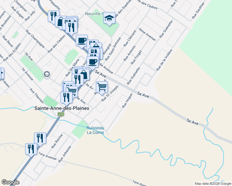 map of restaurants, bars, coffee shops, grocery stores, and more near 208 Rue St Joseph in Sainte-Anne-des-Plaines