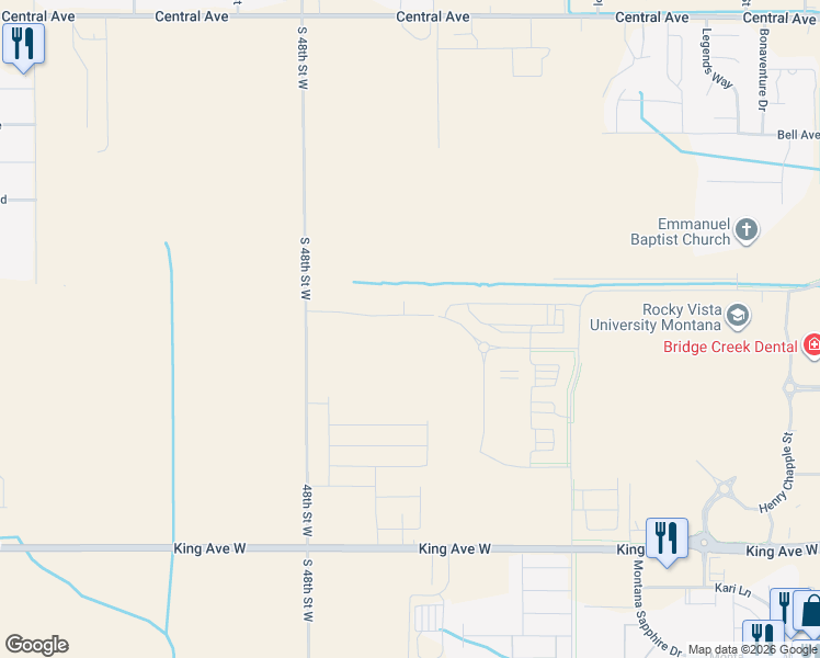 map of restaurants, bars, coffee shops, grocery stores, and more near 4600 Georgina Drive in Billings