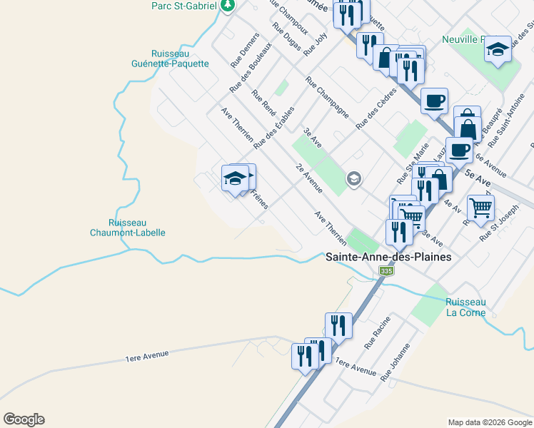 map of restaurants, bars, coffee shops, grocery stores, and more near 100 Rue des Cèdres in Sainte-Anne-des-Plaines