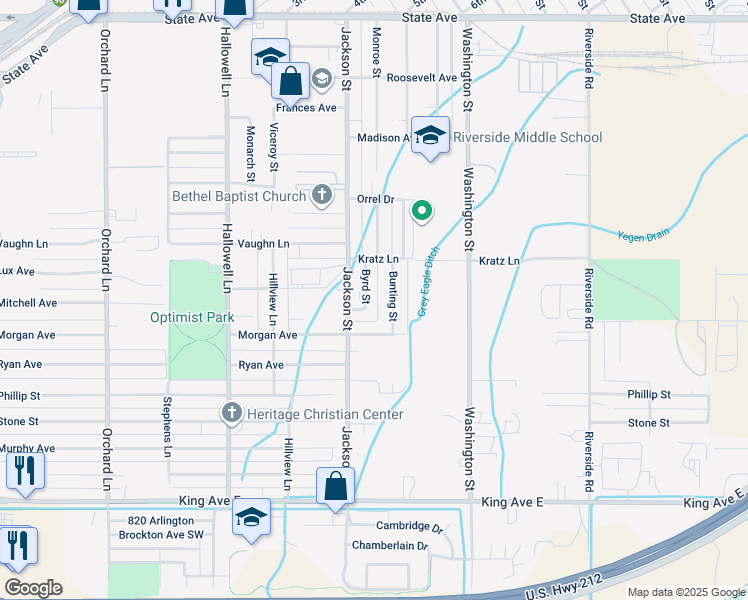 map of restaurants, bars, coffee shops, grocery stores, and more near 420 Byrd Street in Billings
