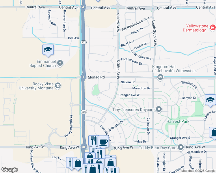 map of restaurants, bars, coffee shops, grocery stores, and more near 400-548 Slalom Dr in Billings
