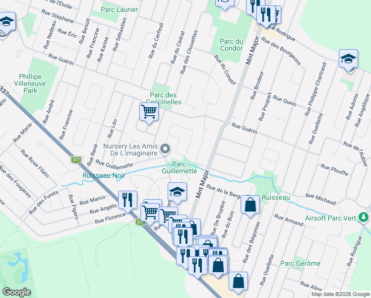 map of restaurants, bars, coffee shops, grocery stores, and more near 2071 Rue du Carat in Terrebonne
