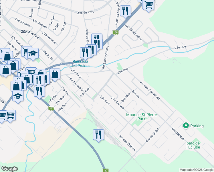 map of restaurants, bars, coffee shops, grocery stores, and more near 1000 A 22e Av Sud in Saint-Jérôme