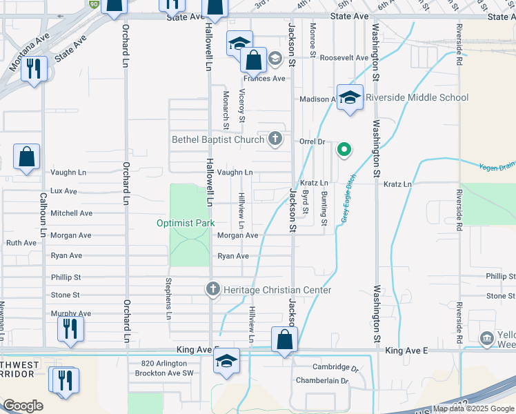 map of restaurants, bars, coffee shops, grocery stores, and more near 4101-4199 Mitchell Ave in Billings