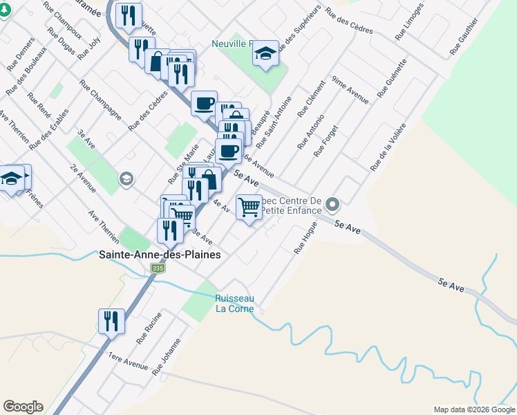 map of restaurants, bars, coffee shops, grocery stores, and more near 185 Terrasse Legault in Sainte-Anne-des-Plaines