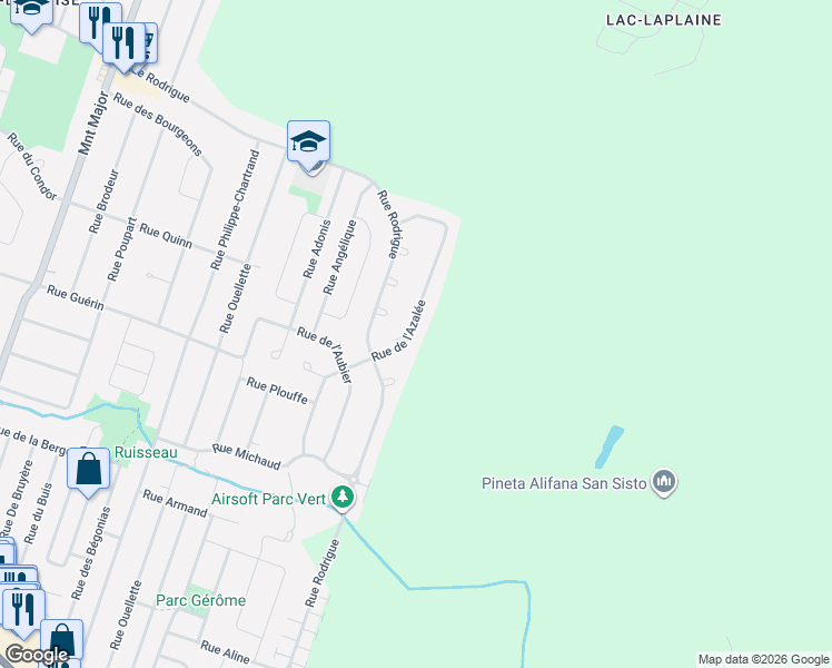 map of restaurants, bars, coffee shops, grocery stores, and more near 2461 Rue de l'Azalée in Terrebonne