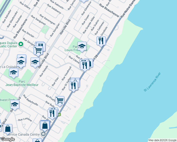 map of restaurants, bars, coffee shops, grocery stores, and more near 818 Rue Notre Dame in Repentigny