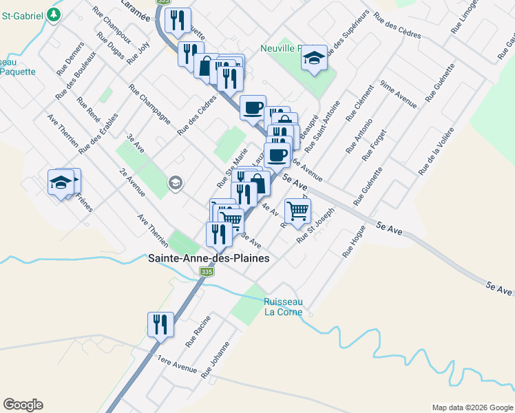 map of restaurants, bars, coffee shops, grocery stores, and more near 196 Boulevard Sainte Anne in Sainte-Anne-des-Plaines