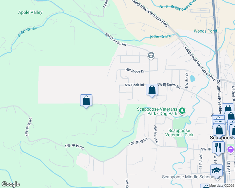 map of restaurants, bars, coffee shops, grocery stores, and more near 52831 Northwest 5 Peak Terrace in Scappoose