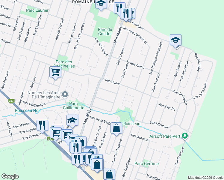 map of restaurants, bars, coffee shops, grocery stores, and more near 5411 Rue des Buissons in Terrebonne