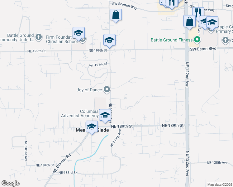 map of restaurants, bars, coffee shops, grocery stores, and more near 1909 SW 25th Cir in Battle Ground