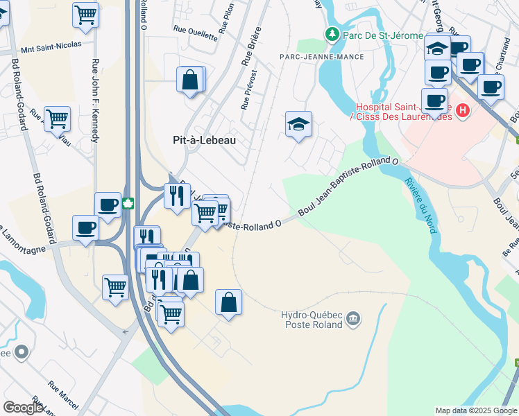 map of restaurants, bars, coffee shops, grocery stores, and more near 14 Rue Louis-Jolliet in Saint-Jã©Rã´Me