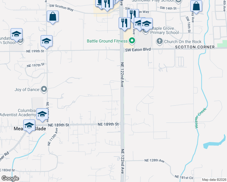 map of restaurants, bars, coffee shops, grocery stores, and more near 2519 Southwest 11th Avenue in Battle Ground