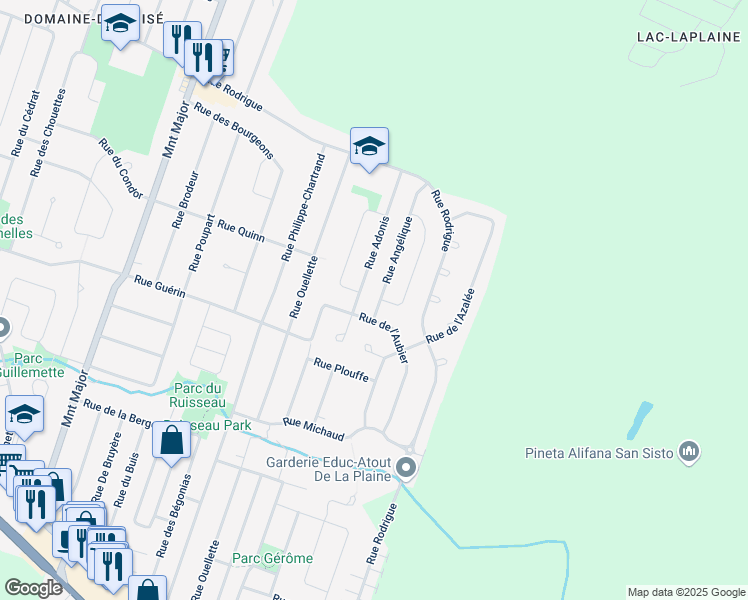 map of restaurants, bars, coffee shops, grocery stores, and more near 2456 Rue Angélique in Terrebonne