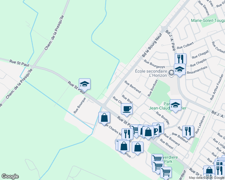 map of restaurants, bars, coffee shops, grocery stores, and more near 481 Boulevard le Bourg Neuf in Repentigny