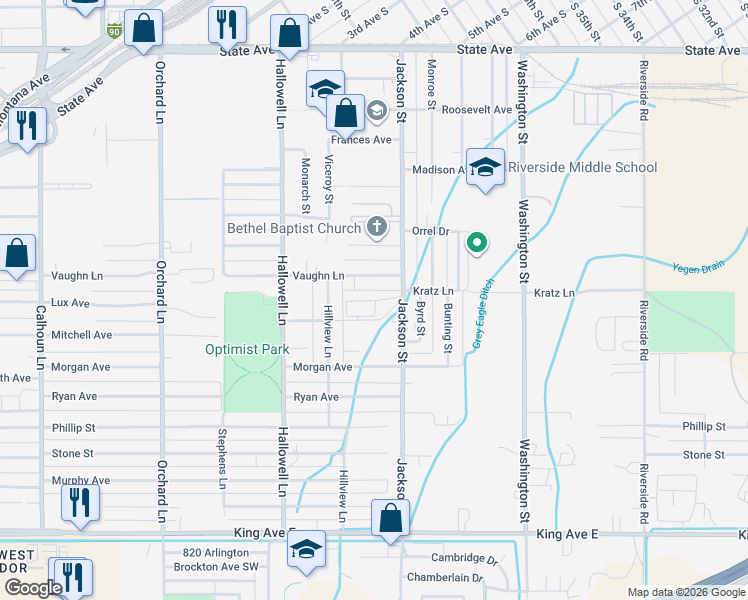 map of restaurants, bars, coffee shops, grocery stores, and more near 3602 Jackson Street in Billings