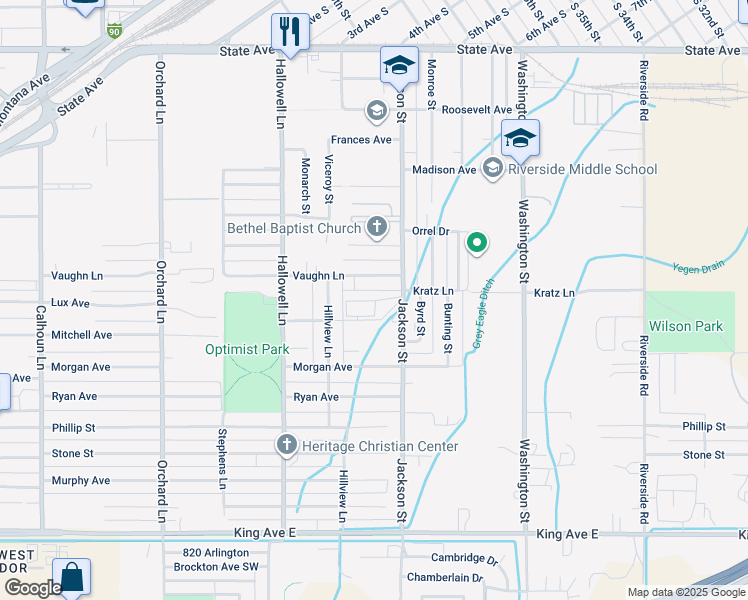 map of restaurants, bars, coffee shops, grocery stores, and more near 3602 Jackson Street in Billings