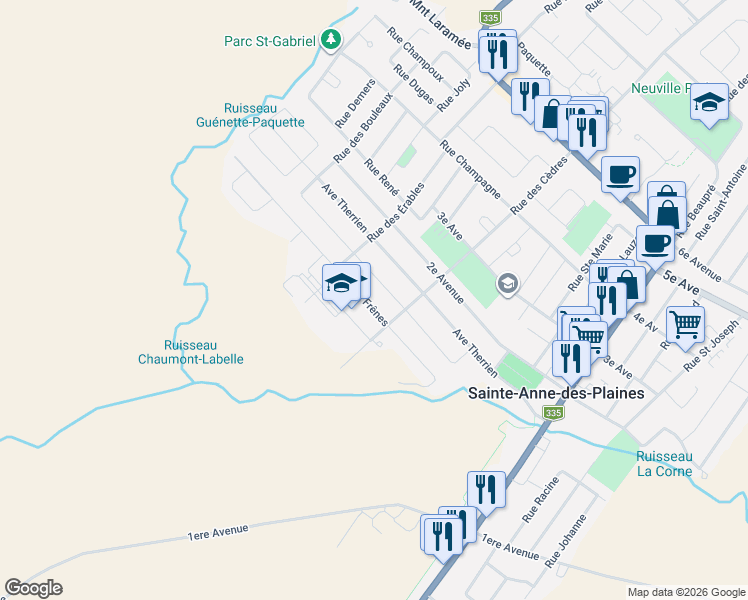 map of restaurants, bars, coffee shops, grocery stores, and more near 143 Rue des Frênes in Sainte-Anne-des-Plaines